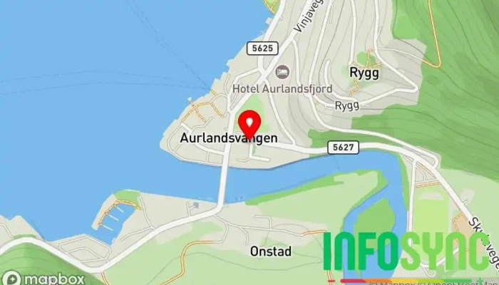 kart over NAV Aurland Sosialtjeneste-organisasjon i Aurland