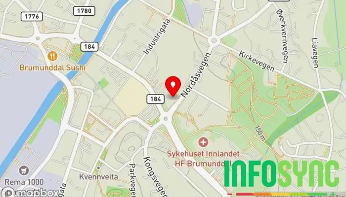 kart over NAV Ringsaker Offentlig kontor i Brumunddal