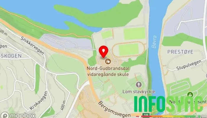 kart over Nord-Gudbrandsdal Vidaregåande Skule Avd. Lom Skole, Videregående skole i Lom