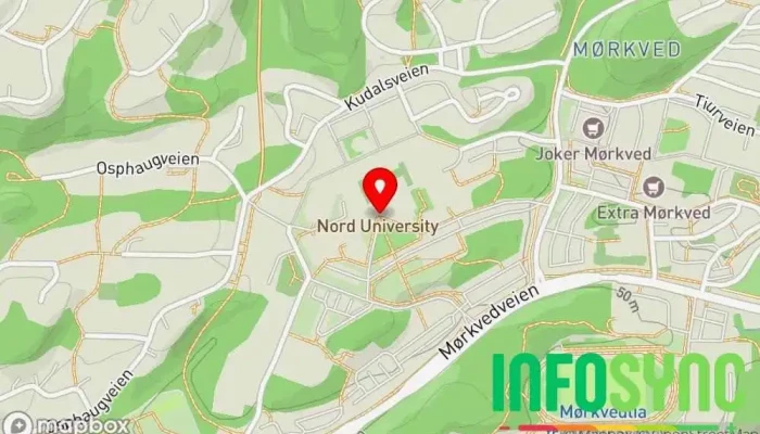 kart over Nord universitet Offentlig universitet, Utdanningsinstitusjon i Bodø