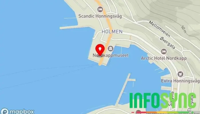kart over Nordkapp Godsterminal AS Cruiserederi, Fergeselskap i Honningsvåg
