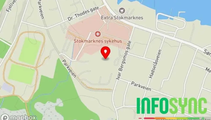 kart over Nordlandssykehuset Vesterålen Stokmarknes Sykehus i Stokmarknes