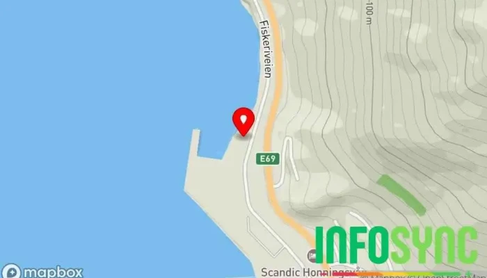 kart over Northcape Artic Travel Service Busselskap, Bussbillettbyrå i Honningsvåg