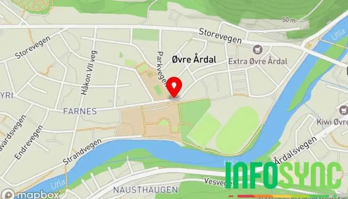 kart over Øvre Årdal  i Øvre Årdal