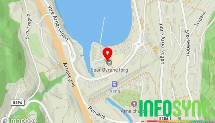 kart over Øyrane Torg Kjøpesenter i Indre Arna