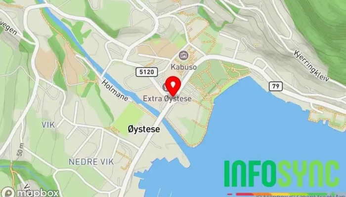 kart over Øystese  i Øystese