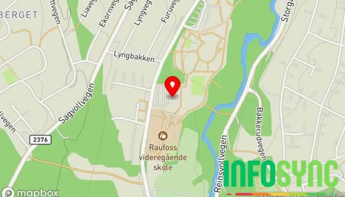 kart over Raufosshallen Stadion i Raufoss
