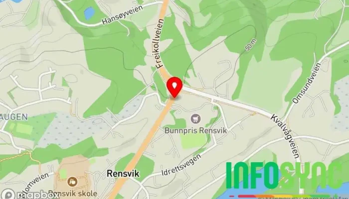 kart over Rensvik rv. 70 Bussholdeplass i Frei