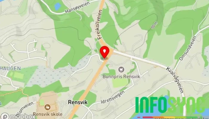 kart over Rensvik rv. 70 Bussholdeplass i Frei