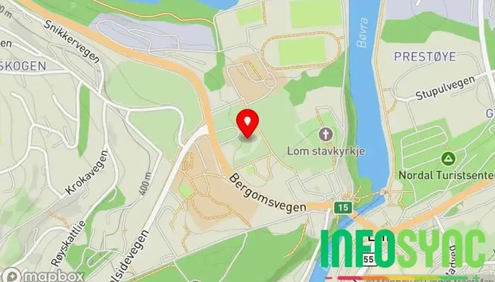 kart over Riis Bilglass Lom Bilglassverksted i Fossbergom