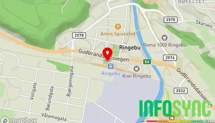 kart over Ringebu skysstasjon Bussholdeplass i Ringebu