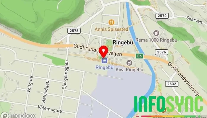 kart over Ringebu skysstasjon Turistinformasjon i Ringebu