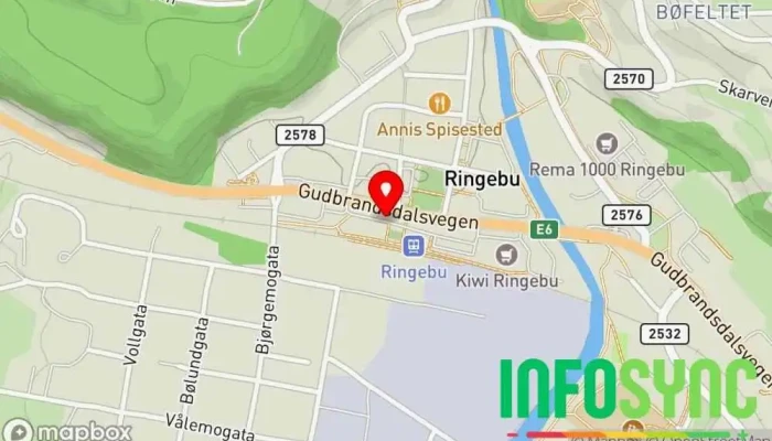 kart over Ringebu skysstasjon Bussholdeplass, Busstopp i Ringebu