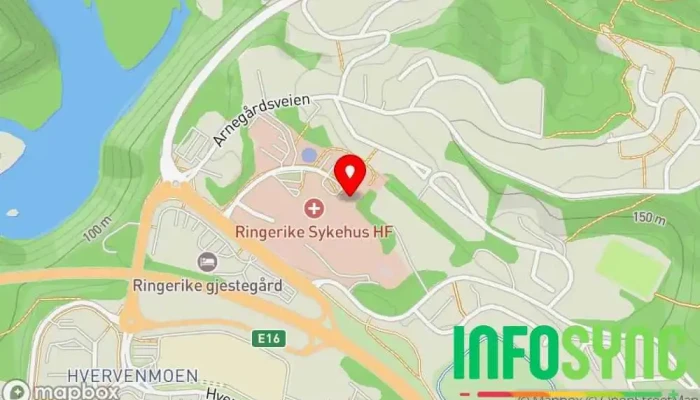kart over Ringerike Sykehus Sykehus i Hønefoss