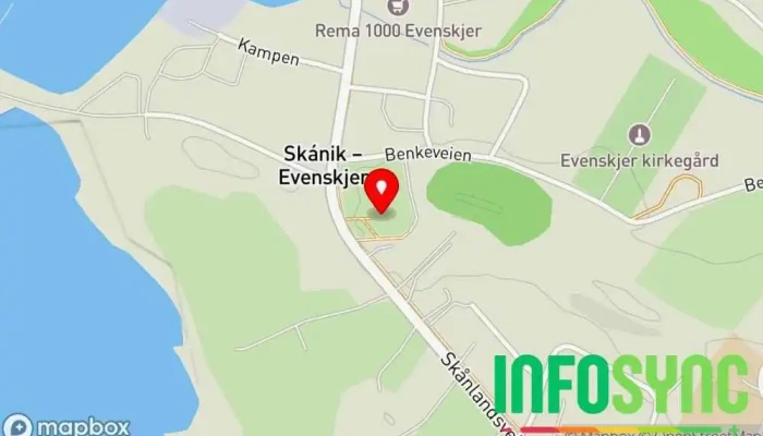 kart over Skånland kirke Kirke i Evenskjer