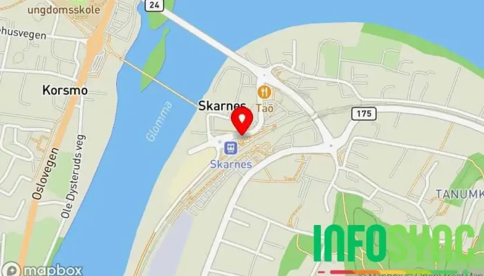 kart over Skarnes stasjon Kollektivholdeplass, Bussholdeplass, Jernbanestasjon i Skarnes