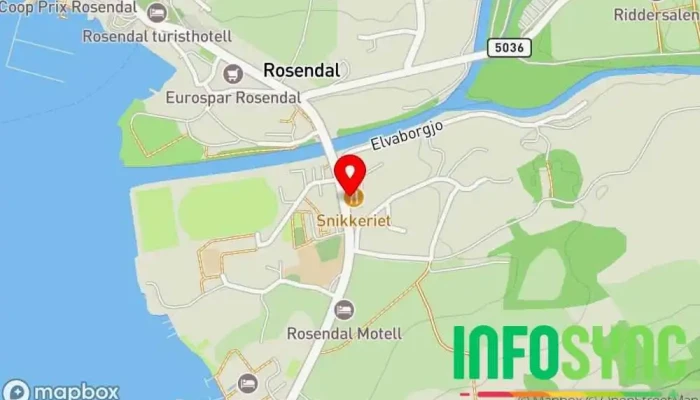 kart over Snikkeriet i Rosendal Restaurant, Bar, Pub i Rosendal