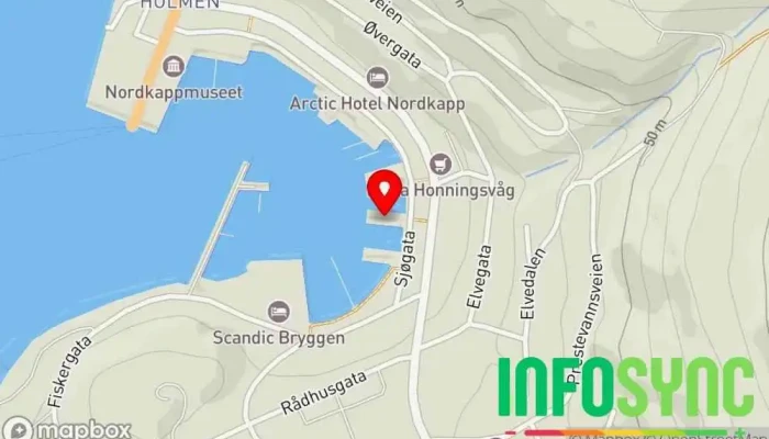 kart over SNOY Kafé, Kunstkafé, Outletbutikk i Honningsvåg