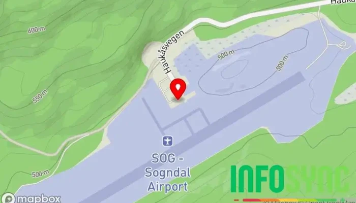 kart over Sogndal lufthamn, Haukåsen Flyplass i Kaupanger