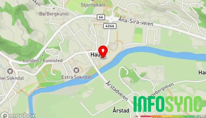 kart over Sokndal kommune Offentlig kontor i Hauge i Dalane