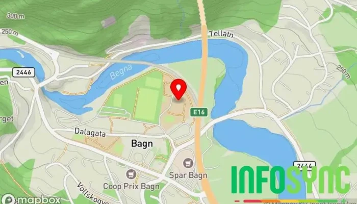 kart over Sør-Aurdal Ungdomsskole Skole i Bagn