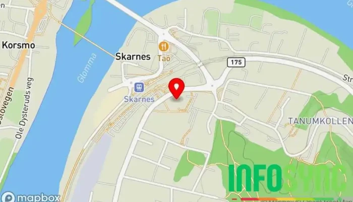 kart over Sør-Odal kommunehus Rådhus i Skarnes