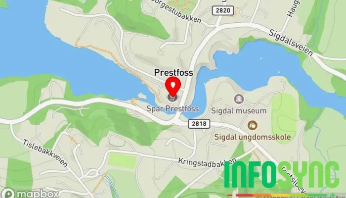 kart over SPAR Prestfoss Dagligvarebutikk i Prestfoss