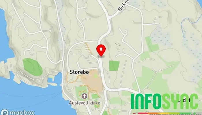 kart over Storebø sentrum Busstopp i Storebø