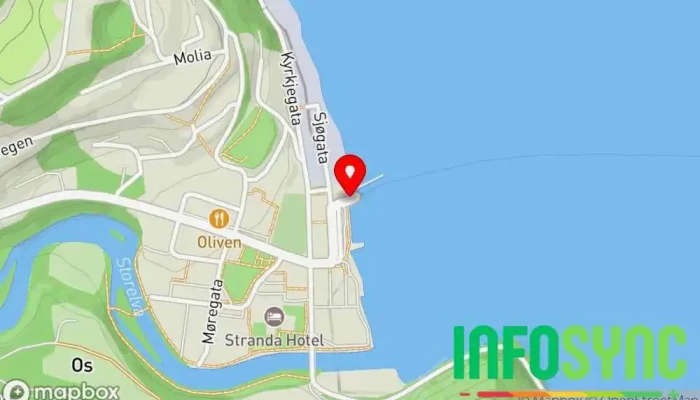 kart over Stranda ferjekai Fergeterminal i Stranda