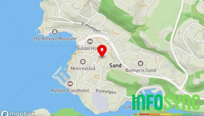 kart over Suldal Turistkontor Turistinformasjon i Sand