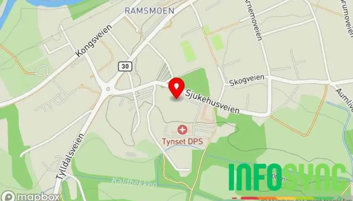 kart over Sykehuset Innlandet Tynset Sykehus i Tynset