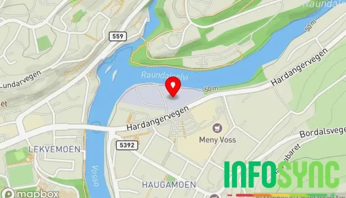 kart over Tine Meieriet Voss Matprodusent i Voss