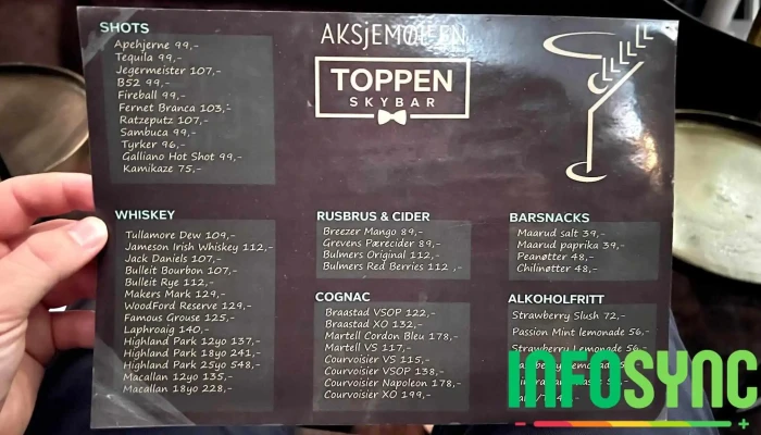 Toppen Skybar -  Meny - Lillehammer