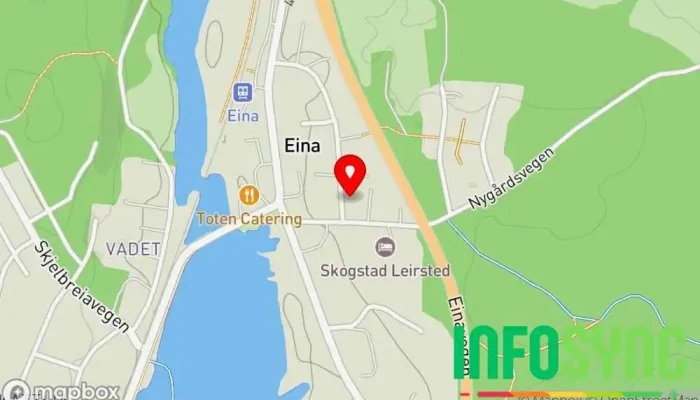 kart over Toten Livescene A.S Underholdningsbyrå i Eina