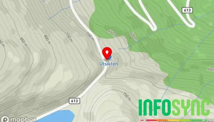 kart over Utsikten Gaularfjellet Turistattraksjon i Balestrand
