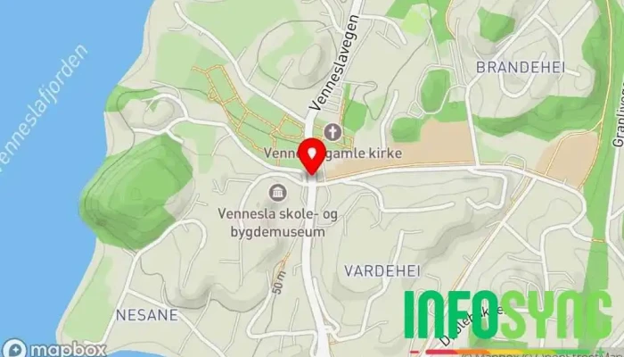 kart over Vennesla kirke Transportknutepunkt i Vennesla