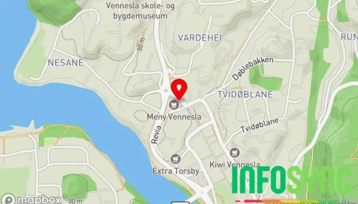 kart over Vennesla sentrum nord Bussholdeplass i Vennesla