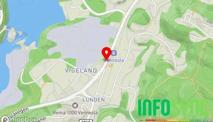 kart over Vennesla stasjon Transportknutepunkt i Vennesla