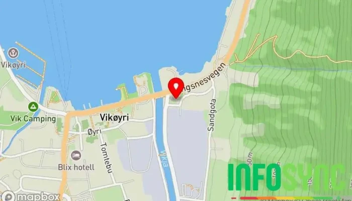 kart over Vik Adventure Arrangør av utendørsaktiviteter, Båtturagent, Bilutleiefirma, Scooterutleie i Vik i Sogn